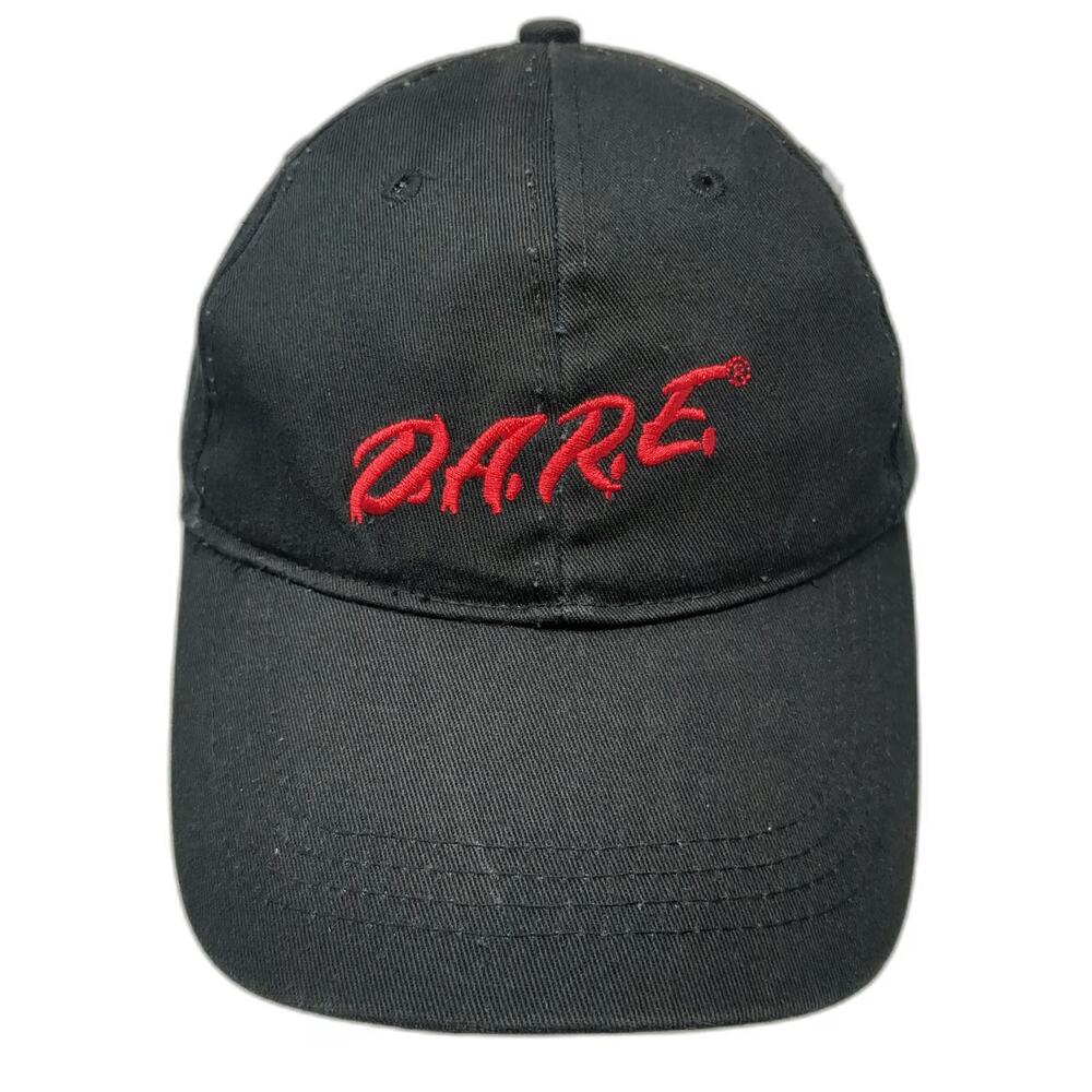 DARE Baseball Cap Black One Size Strapback Embroidered Red Logo Cotton Hat